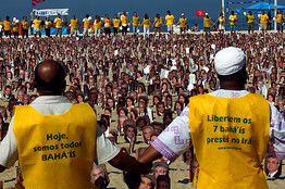 AFP/Getty Images Members of the Bahai religion demonstrate in Rio de Janeiro in June for the release of seven Bahai prisoners.
