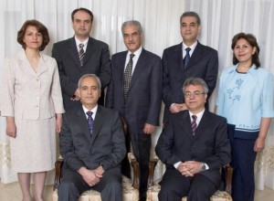 Seven imprisoned Baha'i leaders in Iran: Front (left to right): Behrouz Tavakkoli, Saeid Rezaie. Rear (left to right): Fariba Kamalabadi, Vahid Tizfahm, Jamaloddin Khanjani, Afif Naemi, Mahvash Sabet. (Photograph taken before imprisonment.) 