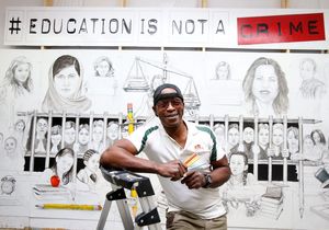 Tony Bryant works in his Woodway studio on new mural for the Waco Baha’i Center and the Education is Not a Crime movement. The mural will be unveiled at the center, 2500 Bosque Blvd., on Nov. 12.