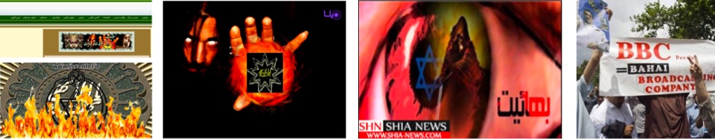 These are commonly-used images that present the Bahá’í Faith as “Satanic” or “deviant,” or as agents or spies for Israel and Western countries.