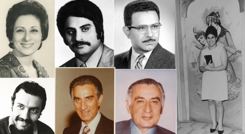  From top left to right: Shidrokh Amirkia, Ataollah Yavari, Khosrow Mohandesi, Shiva Assadollahzadeh, Kourosh Talaei, Fathollah Ferdowsi, Eskandar Azizi